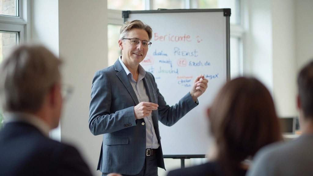 Nederlandstalige leraar geeft les in moderne klaslokaal met studenten