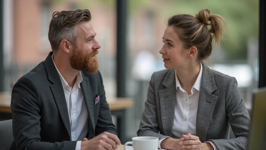 Twee professionals in vriendschappelijk gesprek in moderne kantoorkeuken