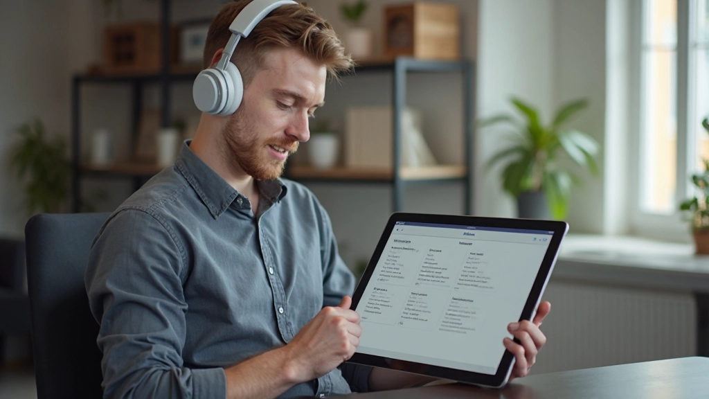 Close-up van spraakherkenning apparatuur en oordopjes voor Nederlandse taaloefening